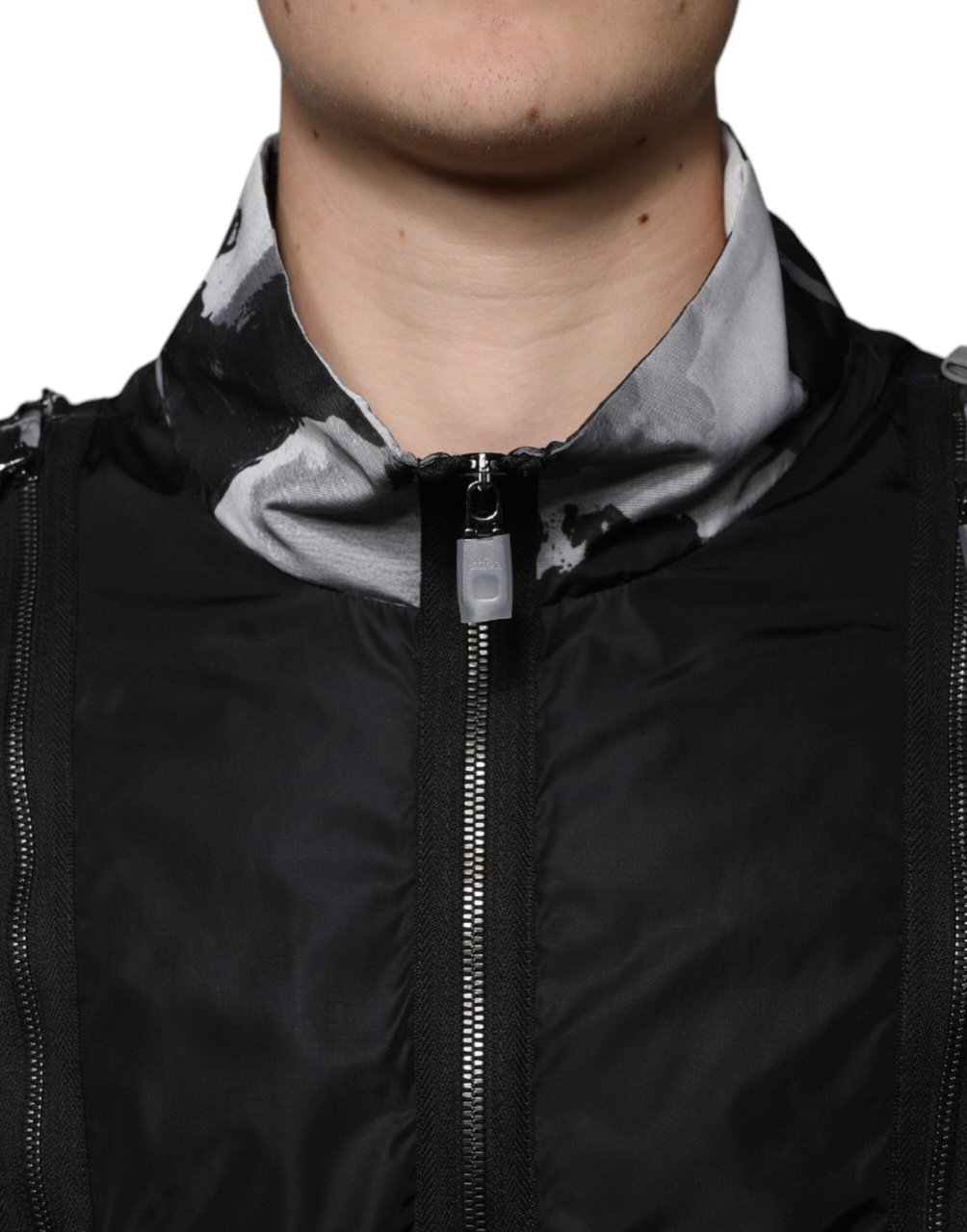 Dolce & Gabbana Black Nylon Full Zip Men Bomber Jacket Zwart