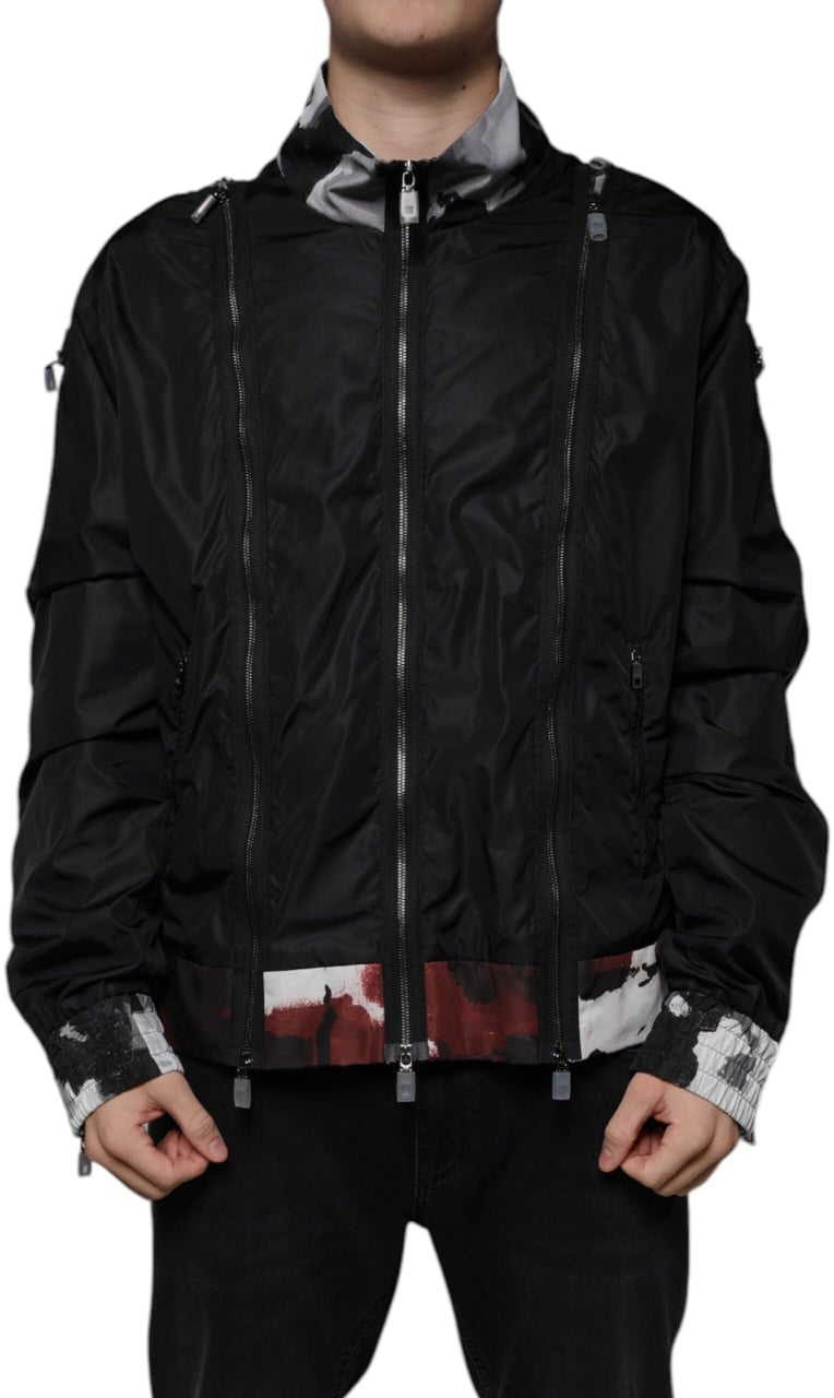 Dolce & Gabbana Black Nylon Full Zip Men Bomber Jacket Zwart