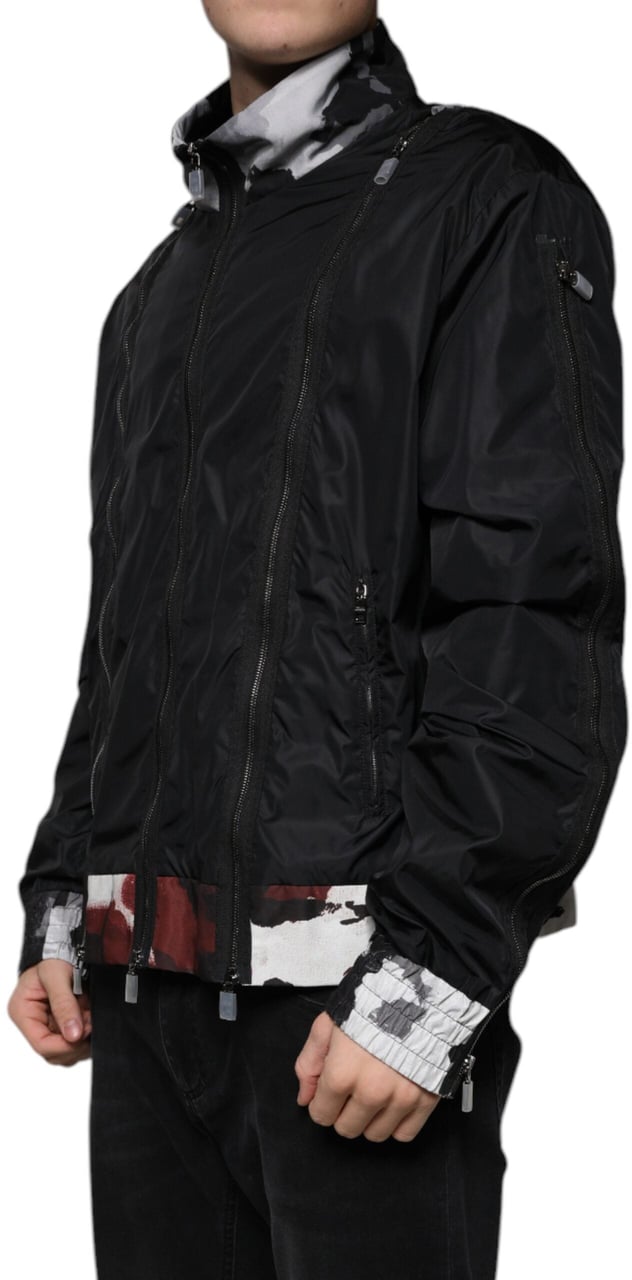 Dolce & Gabbana Black Nylon Full Zip Men Bomber Jacket Zwart