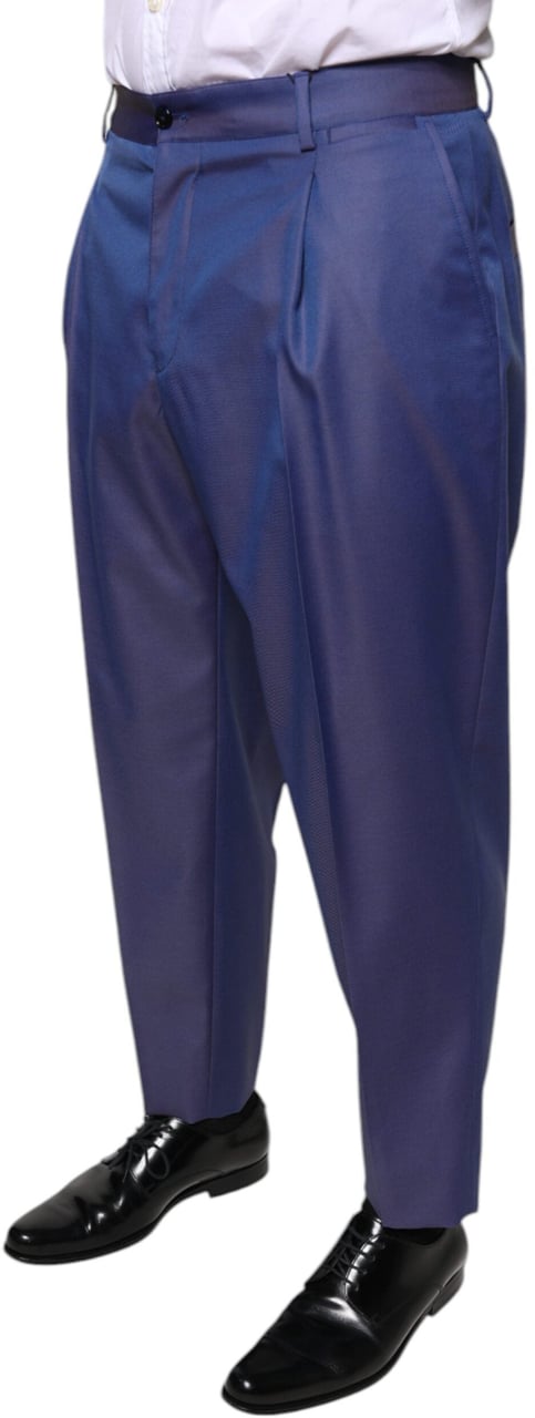Dolce & Gabbana Blue Wool Tapered Formal Dress Pants Blauw