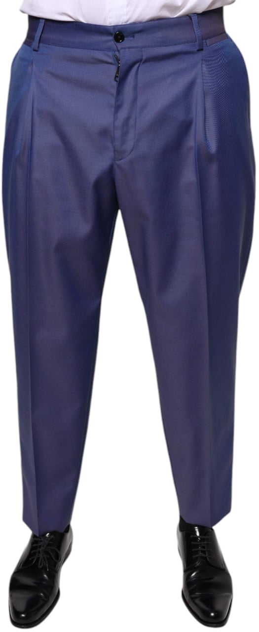 Dolce & Gabbana Blue Wool Tapered Formal Dress Pants Blauw