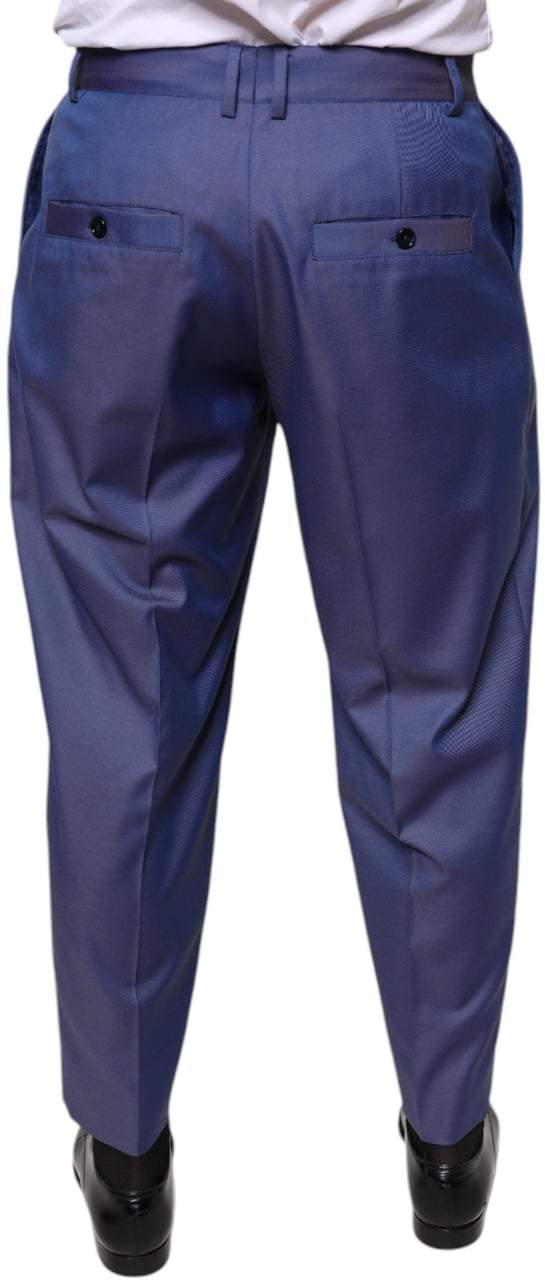 Dolce & Gabbana Blue Wool Tapered Formal Dress Pants Blauw