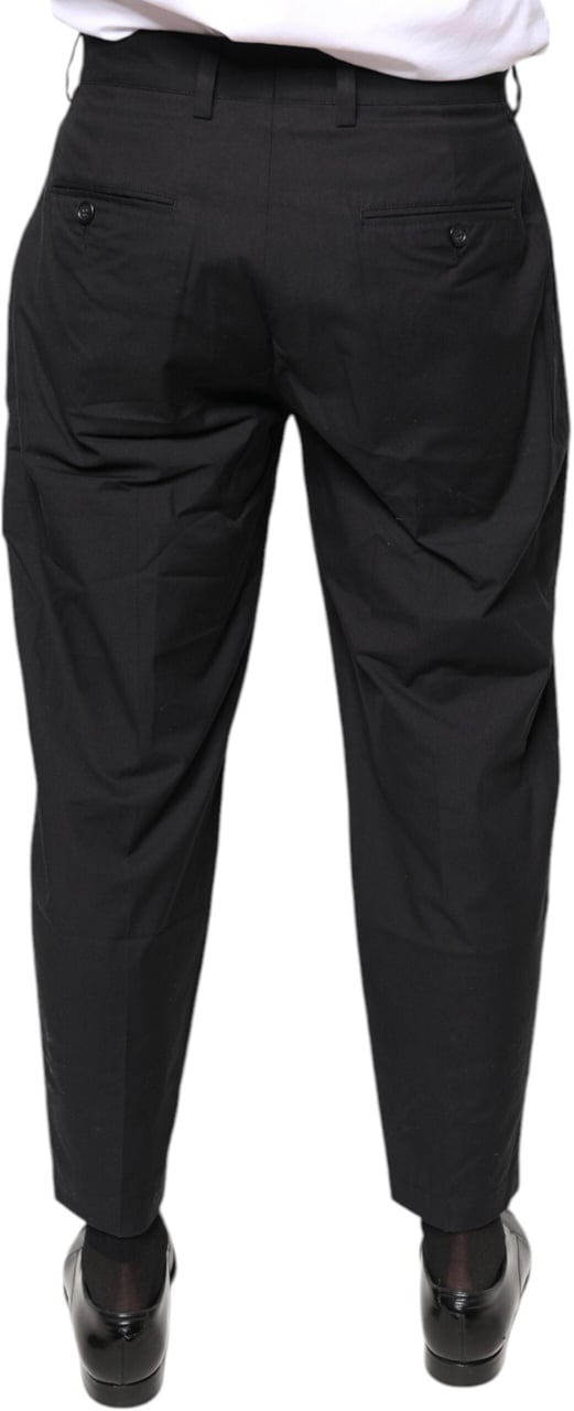 Dolce & Gabbana Black Crown Cotton Dress Pants Zwart