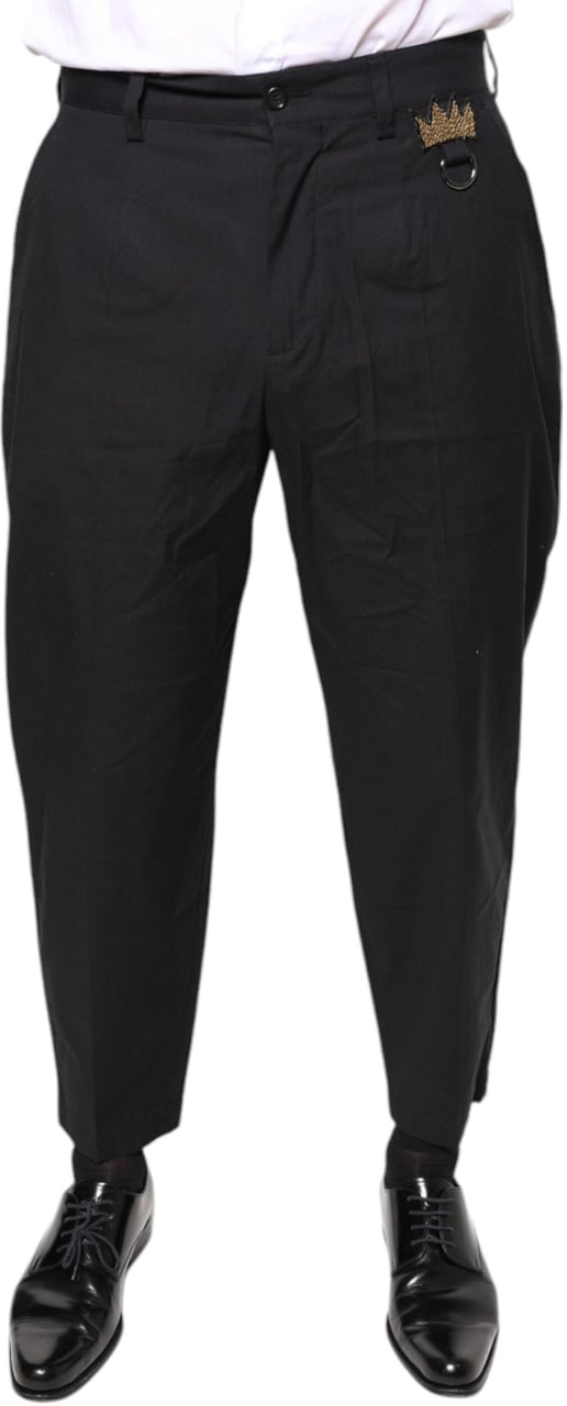 Dolce & Gabbana Black Crown Cotton Dress Pants Zwart