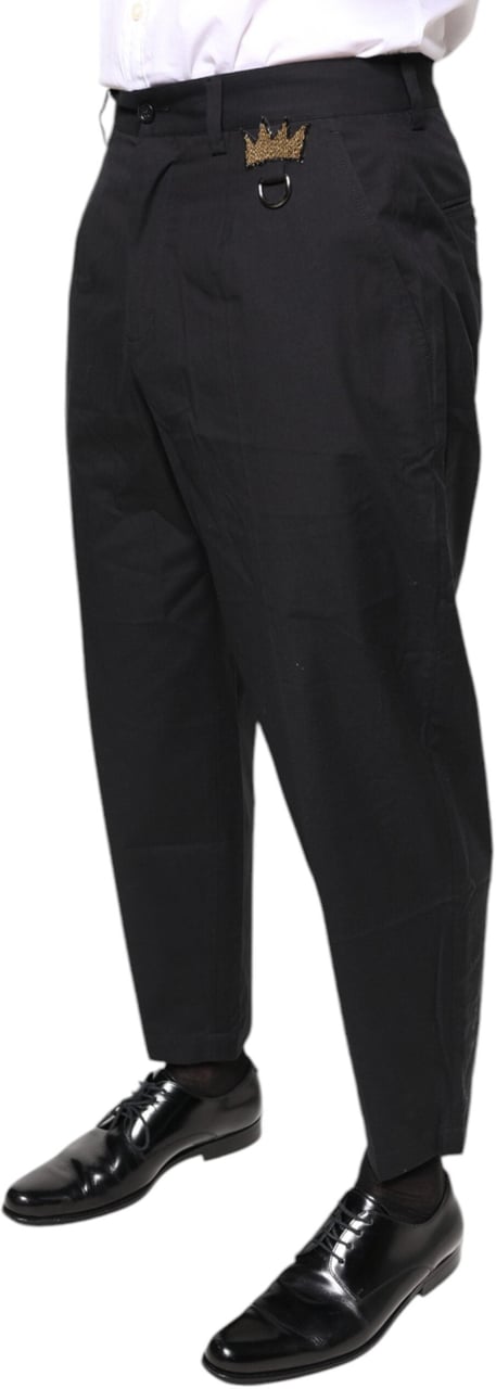 Dolce & Gabbana Black Crown Cotton Dress Pants Zwart