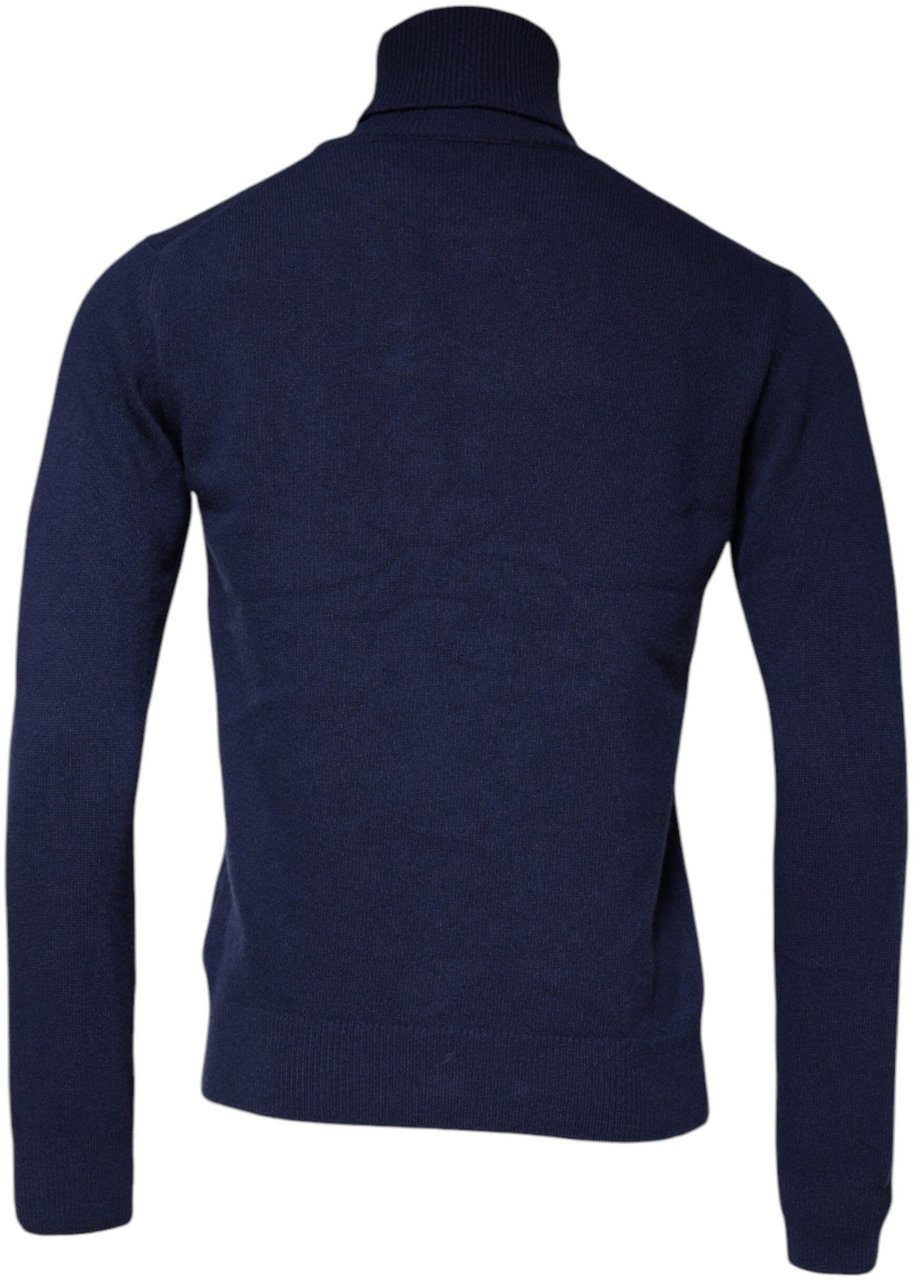 Dolce & Gabbana Blue Wool Knit Turtleneck Pullover Sweater Blauw