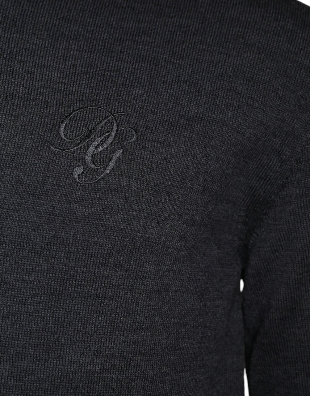 Dolce & Gabbana Dark Gray Wool Crew Neck Pullover Sweater Grijs