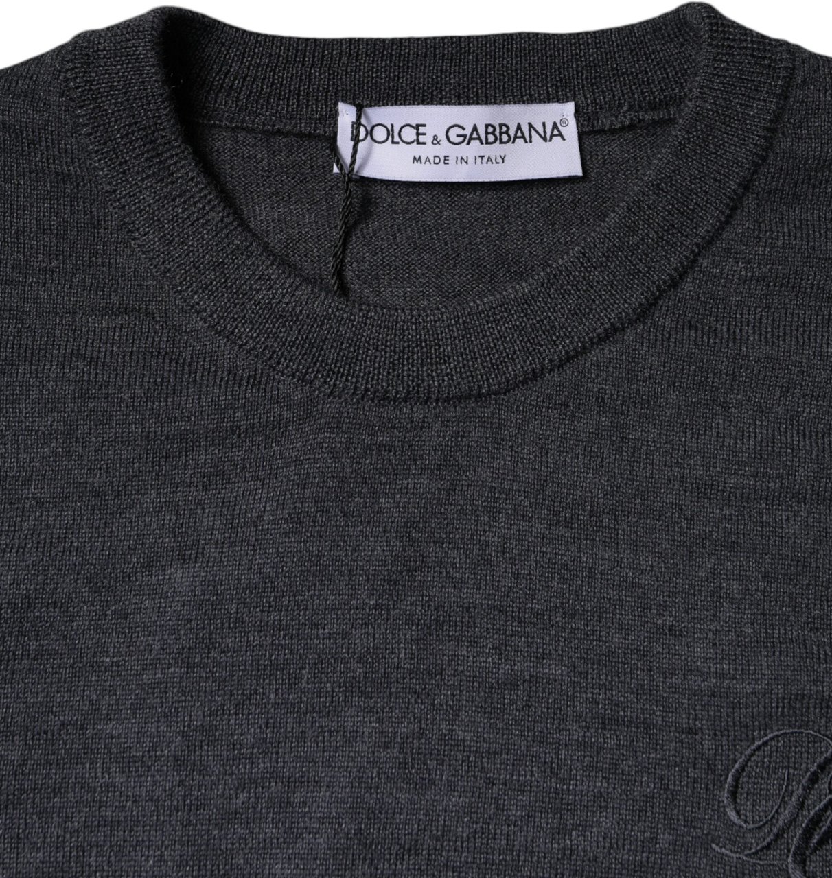 Dolce & Gabbana Dark Gray Wool Crew Neck Pullover Sweater Grijs