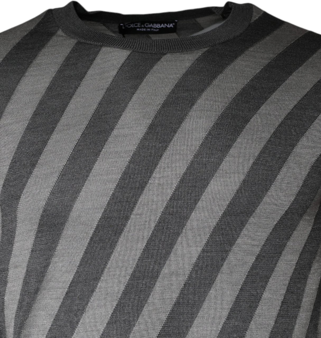 Dolce & Gabbana Gray Stripes Long Sleeve Round Neck Pullover Sweater Grijs