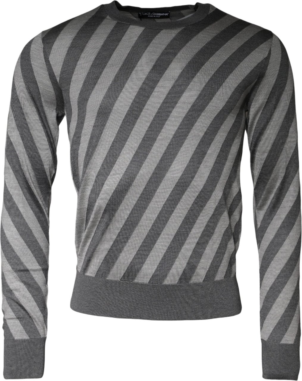 Dolce & Gabbana Gray Stripes Long Sleeve Round Neck Pullover Sweater Grijs
