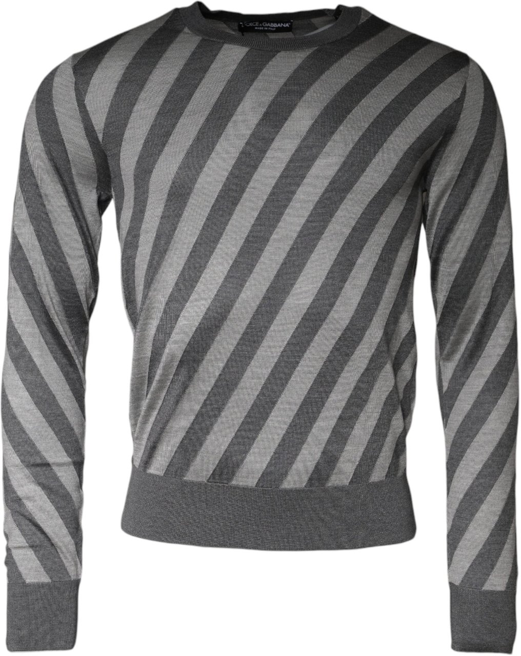 Dolce & Gabbana Gray Stripes Long Sleeve Round Neck Pullover Sweater Grijs