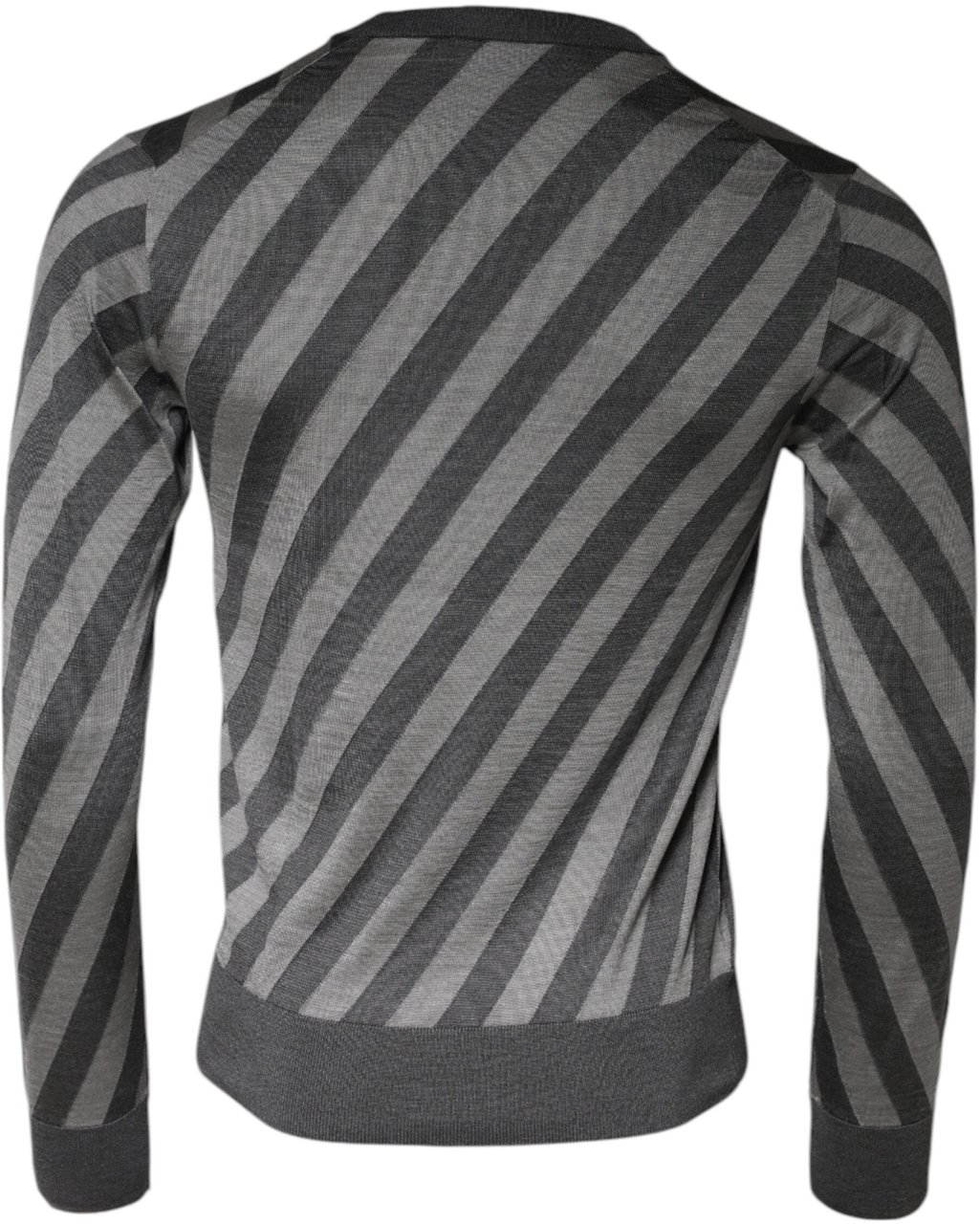 Dolce & Gabbana Gray Stripes Long Sleeve Round Neck Pullover Sweater Grijs