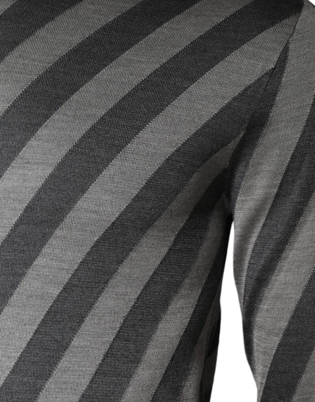 Dolce & Gabbana Gray Stripes Long Sleeve Round Neck Pullover Sweater Grijs