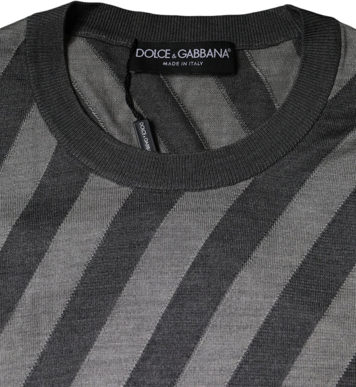 Dolce & Gabbana Gray Stripes Long Sleeve Round Neck Pullover Sweater Grijs