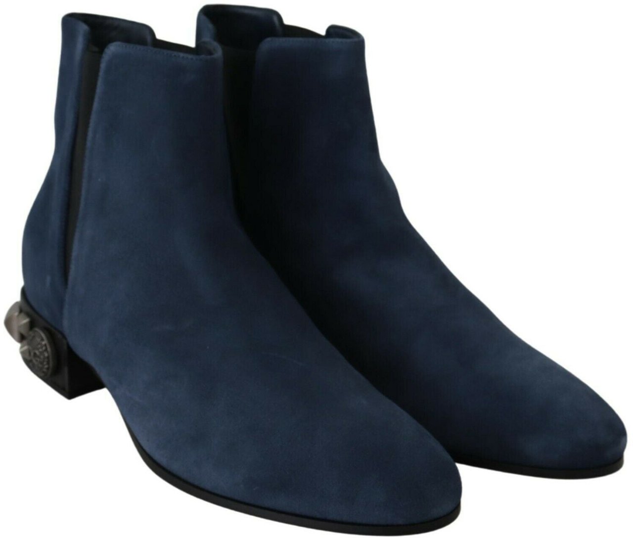 Dolce & Gabbana Blue Suede Embellished Studded Boots Shoes Blauw