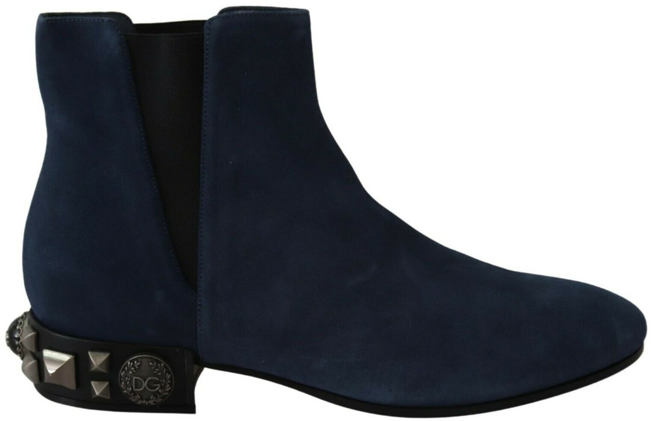 Dolce & Gabbana Blue Suede Embellished Studded Boots Shoes Blauw