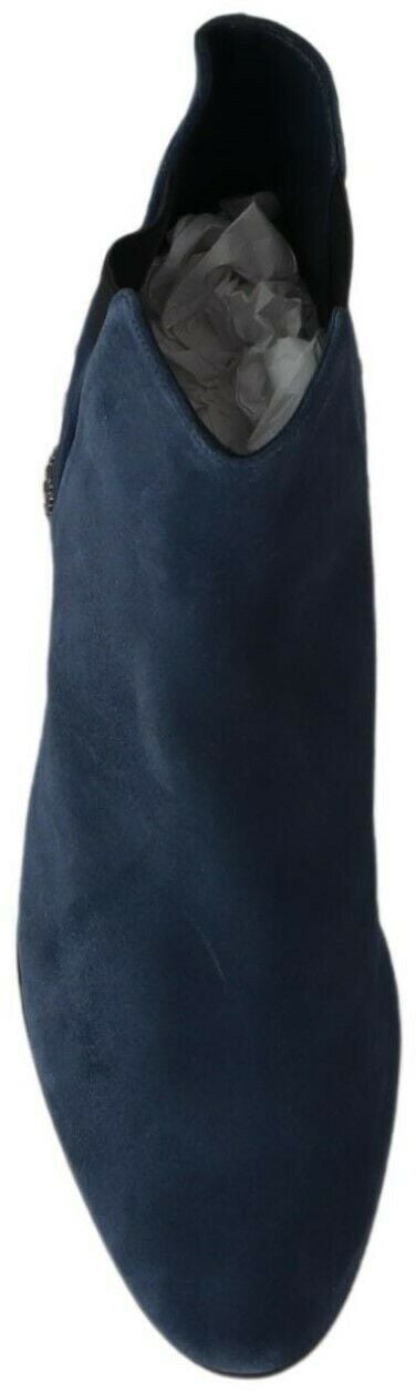 Dolce & Gabbana Blue Suede Embellished Studded Boots Shoes Blauw
