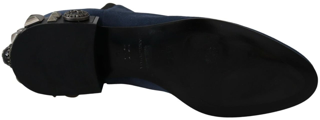 Dolce & Gabbana Blue Suede Embellished Studded Boots Shoes Blauw