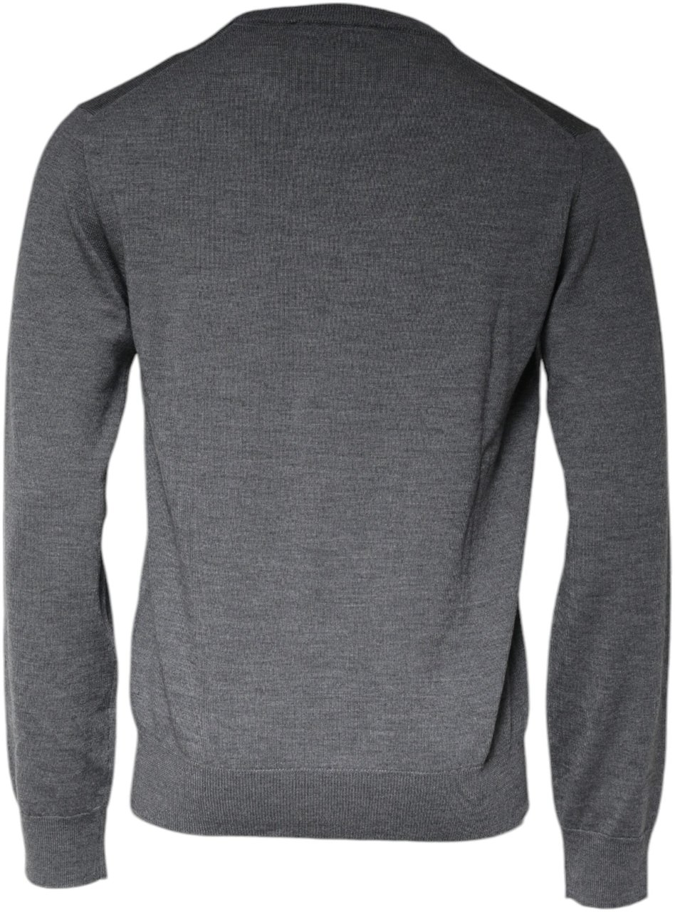 Dolce & Gabbana Dark Gray Wool Crew Neck Pullover Sweater Grijs