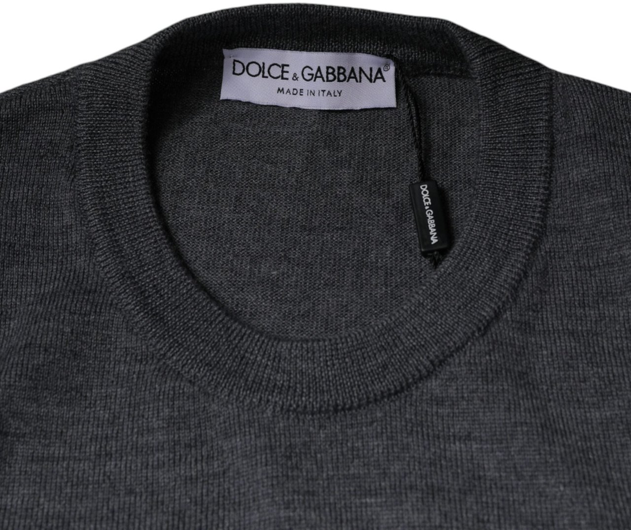 Dolce & Gabbana Dark Gray Wool Crew Neck Pullover Sweater Grijs
