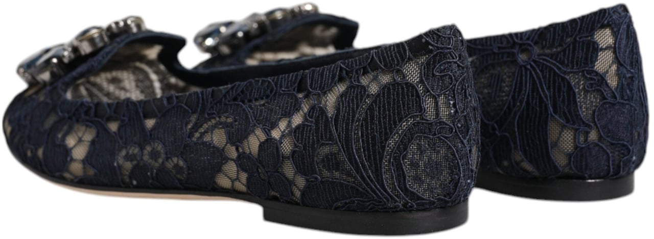 Dolce & Gabbana Blue Taormina Lace Crystals Flats Shoes Blauw