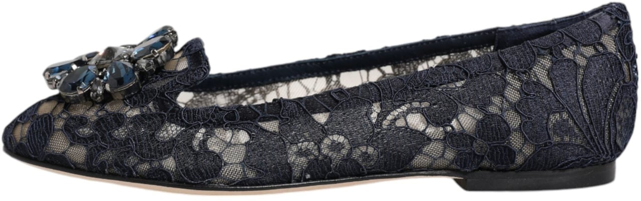 Dolce & Gabbana Blue Taormina Lace Crystals Flats Shoes Blauw