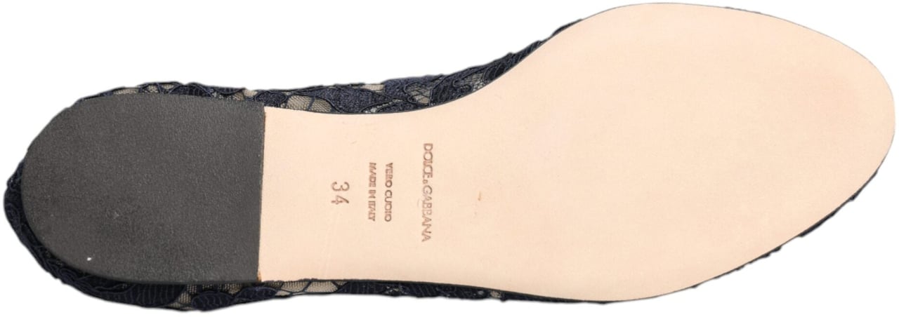 Dolce & Gabbana Blue Taormina Lace Crystals Flats Shoes Blauw