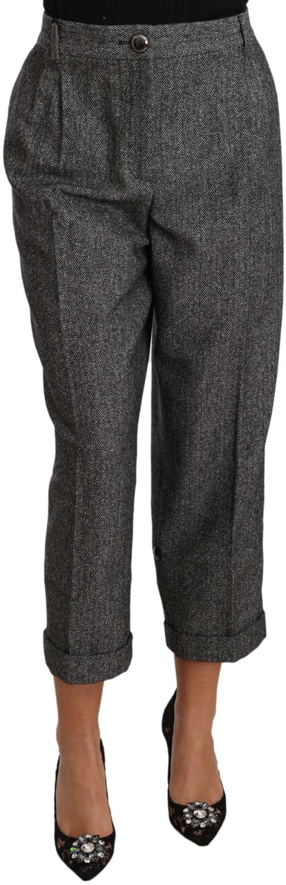 Dolce & Gabbana Gray Wool Pleated Cropped Trouser Pants Grijs
