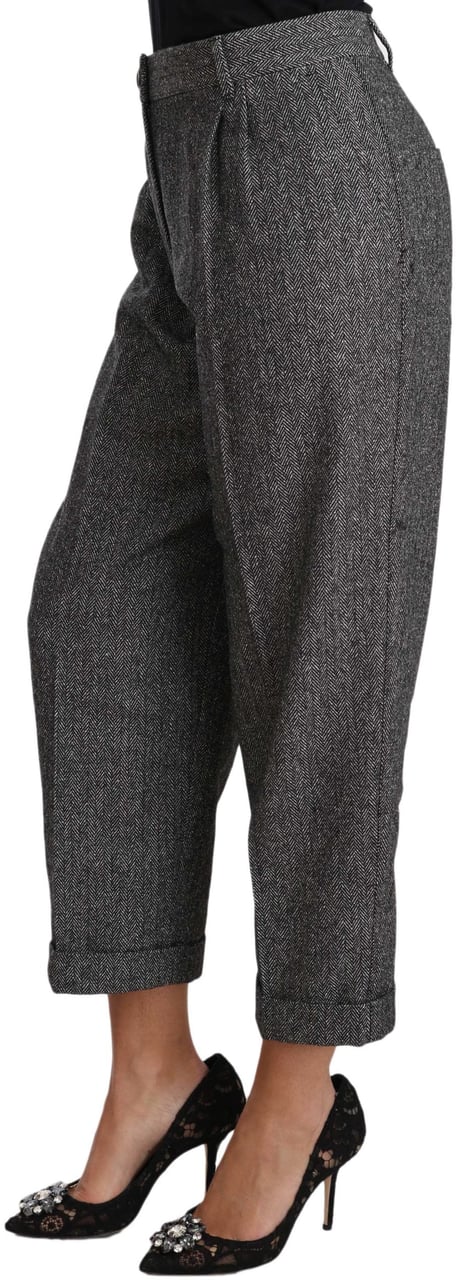 Dolce & Gabbana Gray Wool Pleated Cropped Trouser Pants Grijs