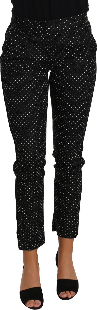 Dolce & Gabbana Black Dress Polka Dot Cropped Straight Pants Zwart