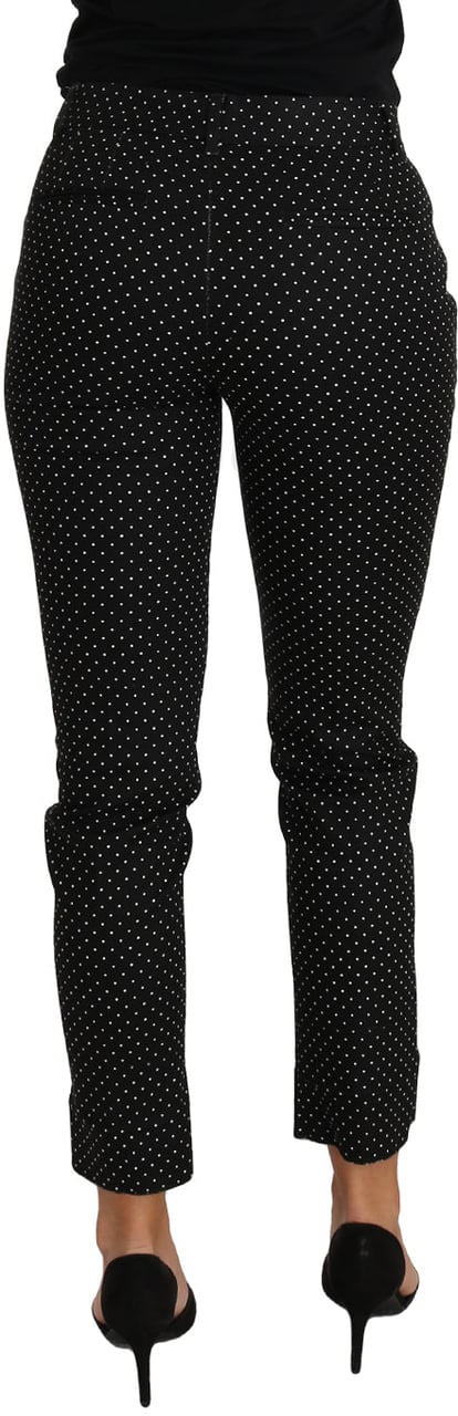 Dolce & Gabbana Black Dress Polka Dot Cropped Straight Pants Zwart