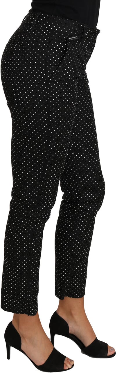 Dolce & Gabbana Black Dress Polka Dot Cropped Straight Pants Zwart