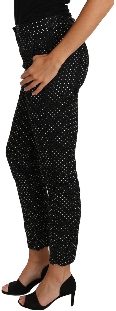 Dolce & Gabbana Black Dress Polka Dot Cropped Straight Pants Zwart