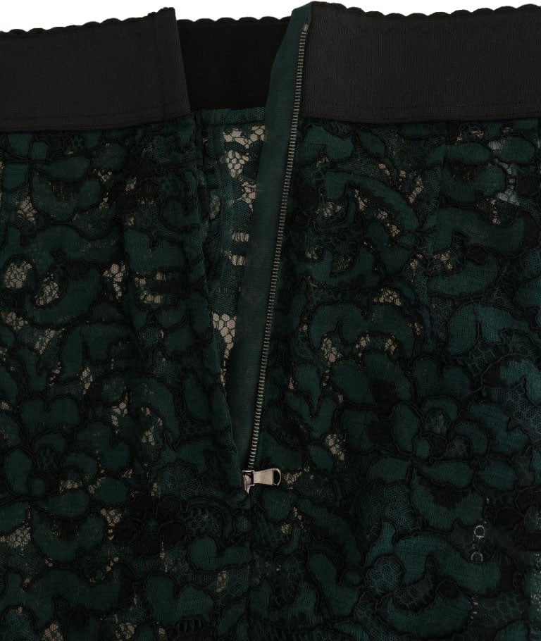 Dolce & Gabbana Green Floral Lace Leggings Pants Groen