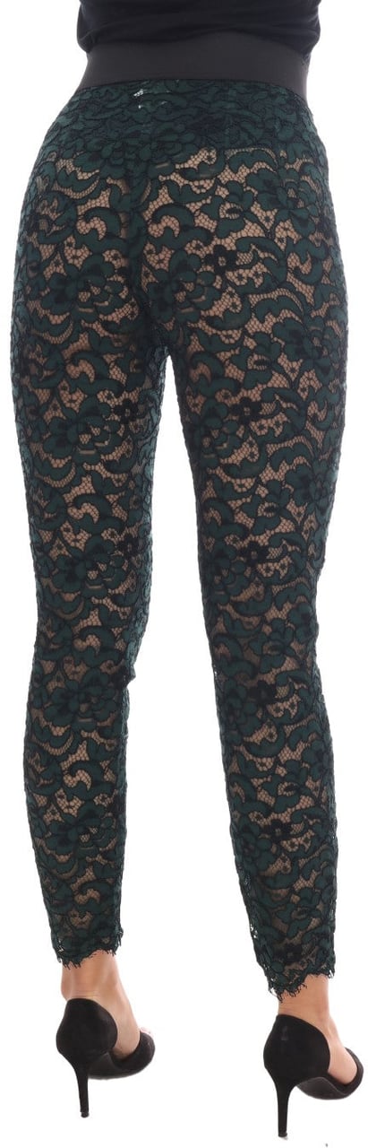 Dolce & Gabbana Green Floral Lace Leggings Pants Groen