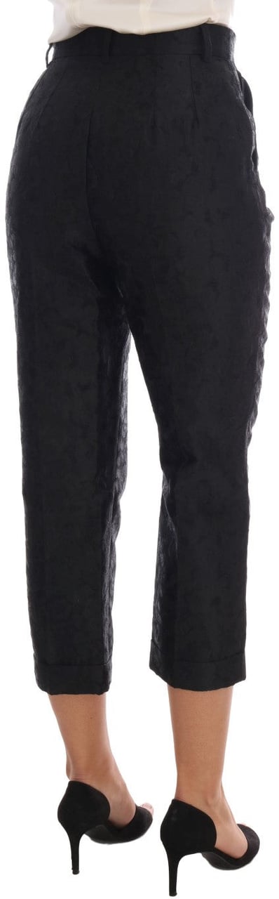 Dolce & Gabbana Black Floral Brocade Capri Pants Zwart