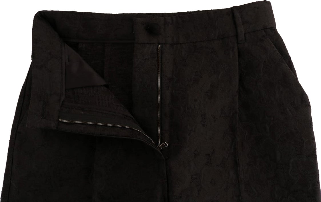 Dolce & Gabbana Black Floral Brocade Capri Pants Zwart