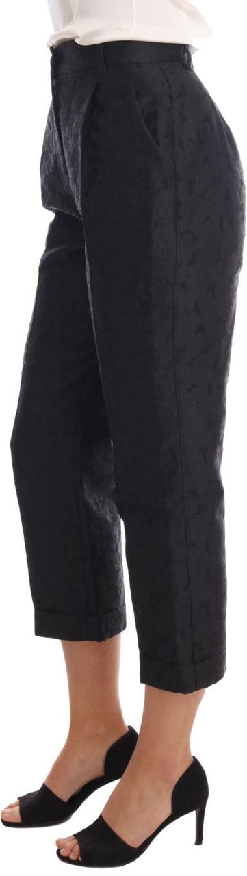 Dolce & Gabbana Black Floral Brocade Capri Pants Zwart
