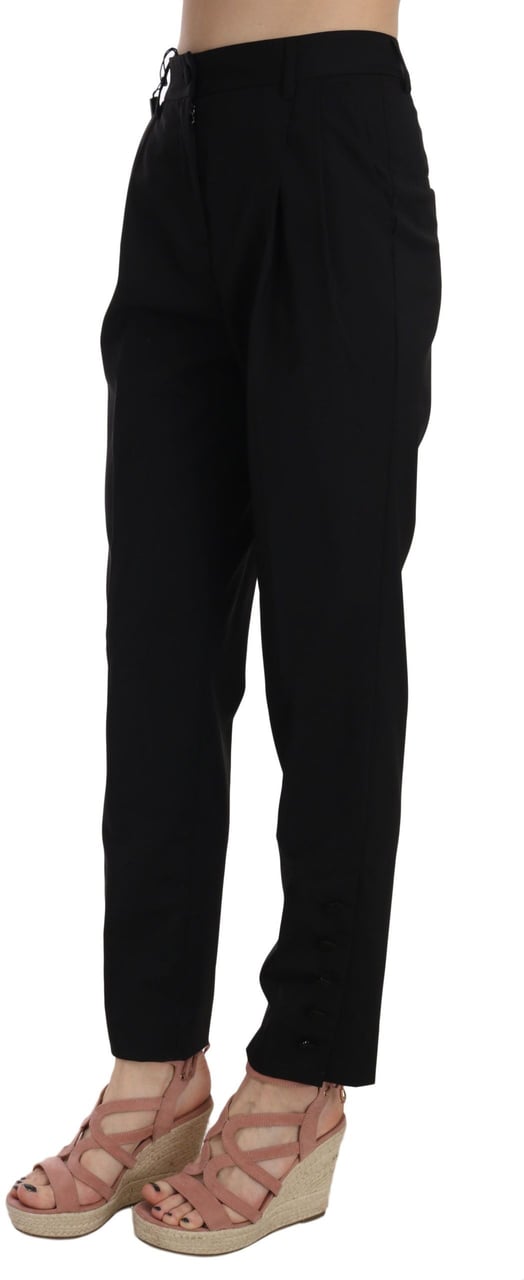 Dolce & Gabbana Black Button Pleated Tapered Trouser Pants Zwart
