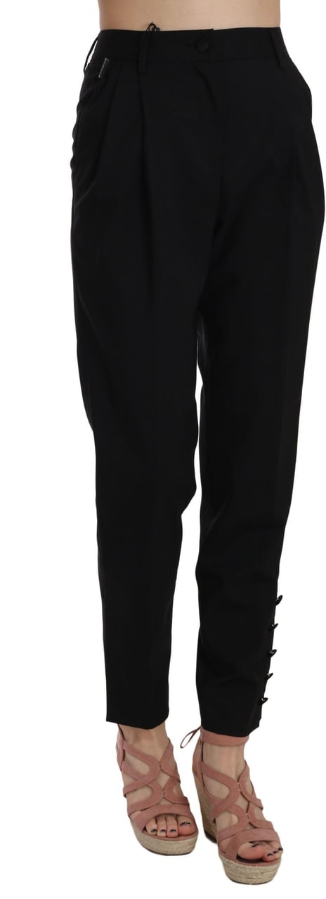 Dolce & Gabbana Black Button Pleated Tapered Trouser Pants Zwart
