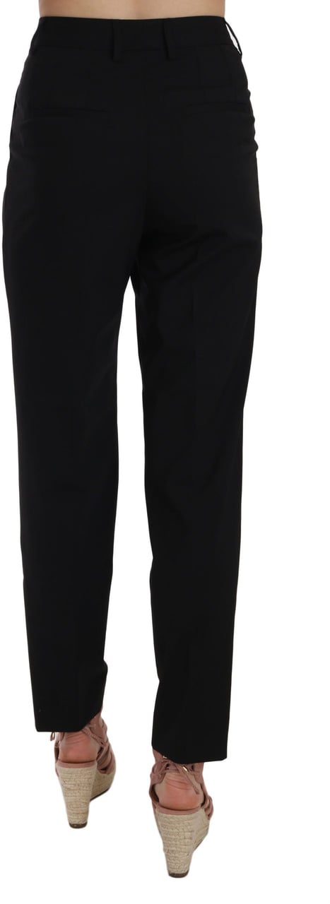 Dolce & Gabbana Black Button Pleated Tapered Trouser Pants Zwart