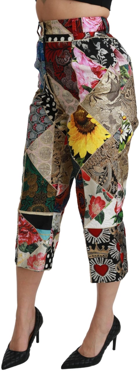 Dolce & Gabbana Silk Multicolor Print High Waist Cropped Pants Divers
