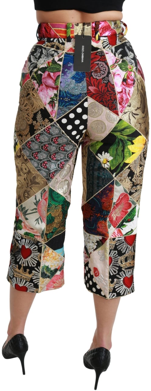 Dolce & Gabbana Silk Multicolor Print High Waist Cropped Pants Divers