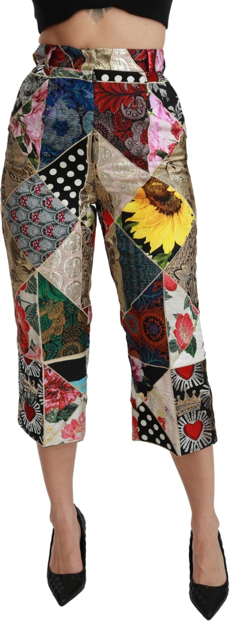 Dolce & Gabbana Silk Multicolor Print High Waist Cropped Pants Divers