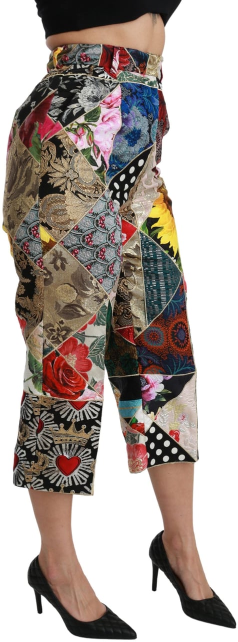 Dolce & Gabbana Silk Multicolor Print High Waist Cropped Pants Divers