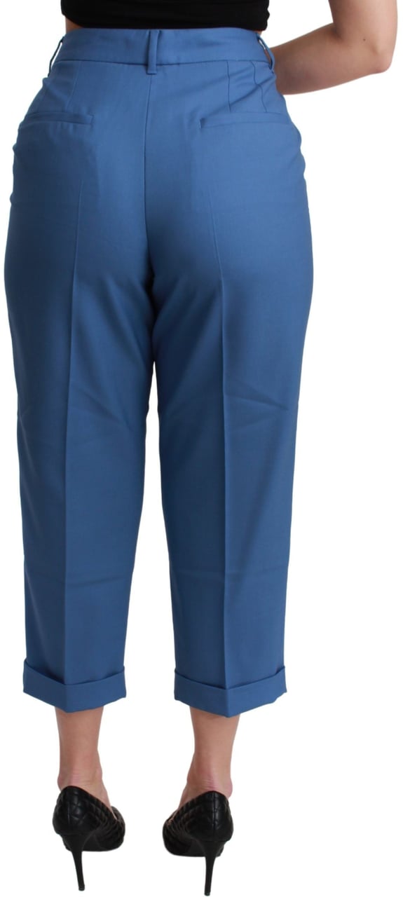 Dolce & Gabbana Blue Pleated Wool Cuffed Cropped Trouser Pants Blauw