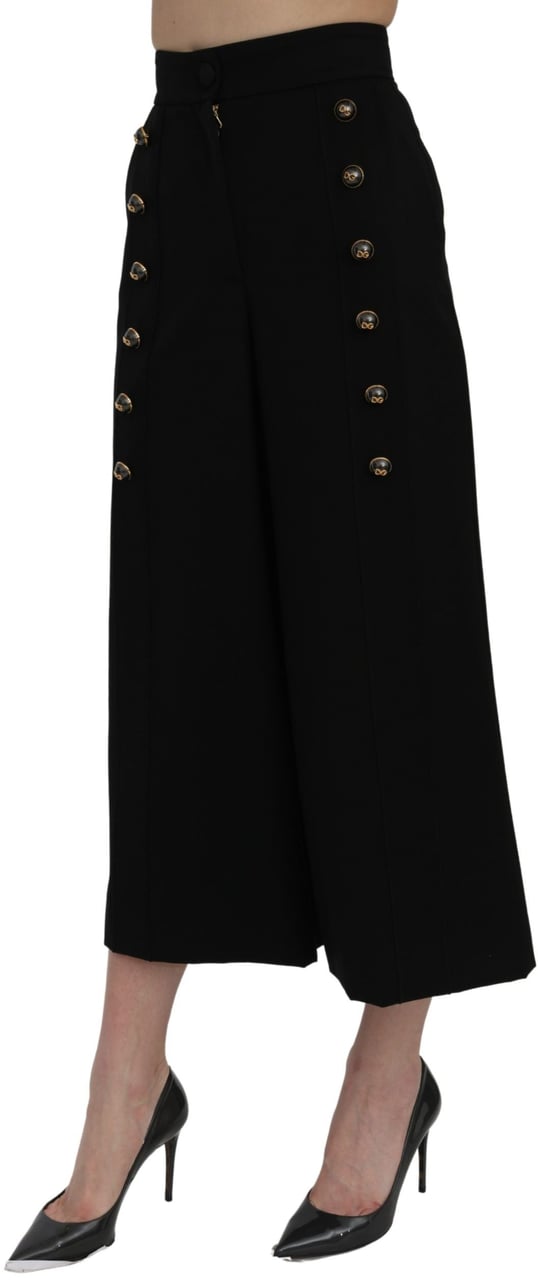 Dolce & Gabbana Black High Waist Wide Leg Cropped Pants Zwart