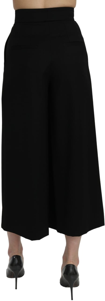 Dolce & Gabbana Black High Waist Wide Leg Cropped Pants Zwart