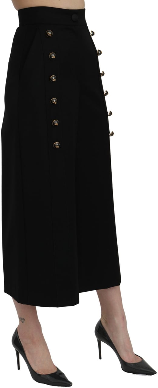 Dolce & Gabbana Black High Waist Wide Leg Cropped Pants Zwart