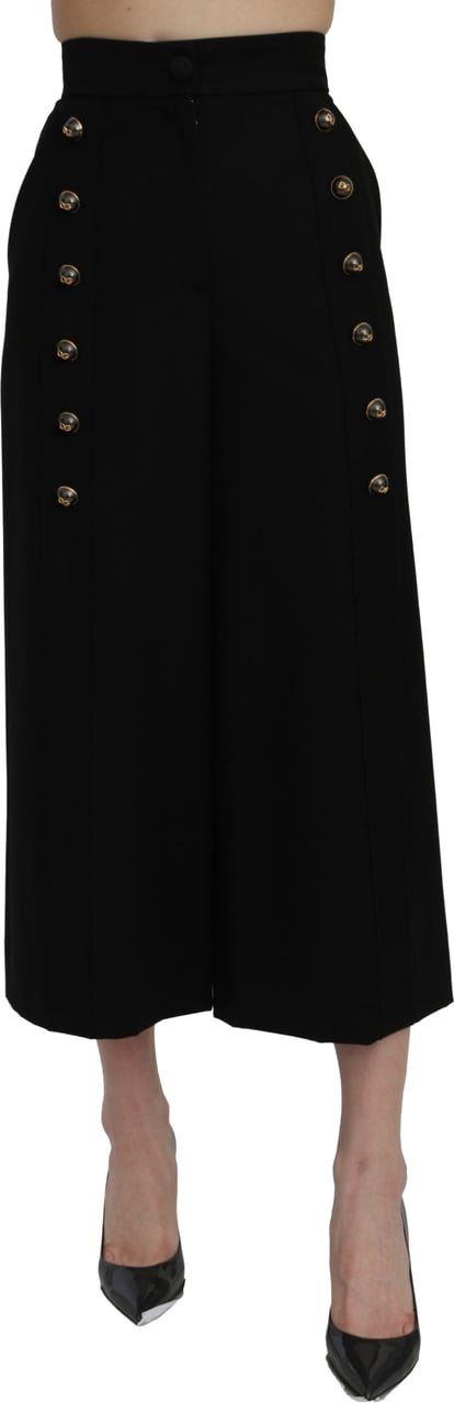 Dolce & Gabbana Black High Waist Wide Leg Cropped Pants Zwart